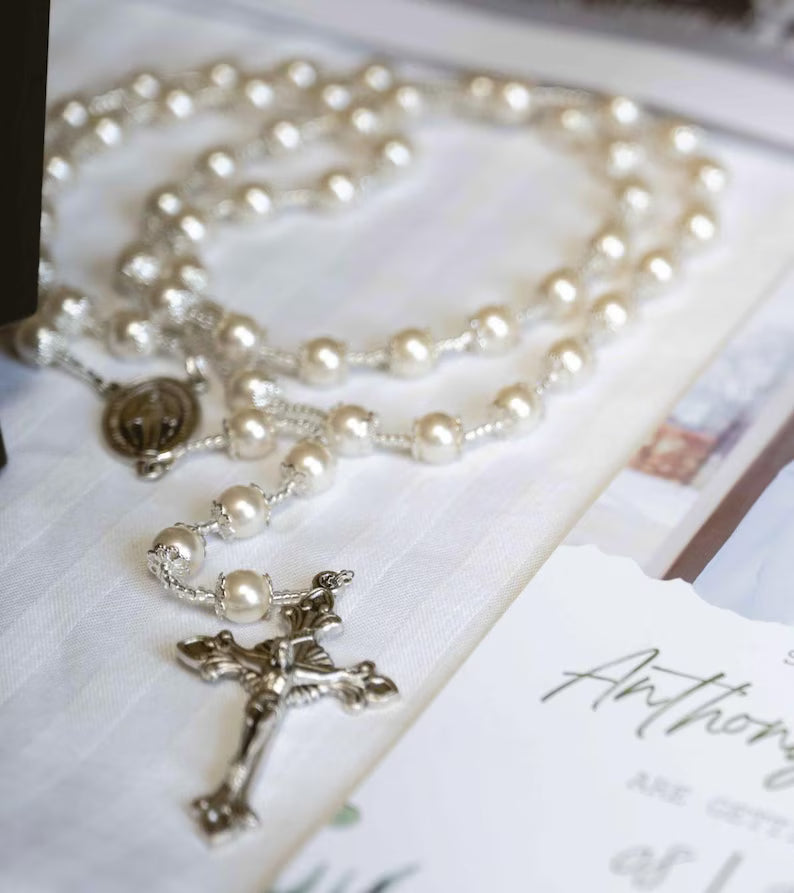 Wedding Rosary | Bride Rosary | Bouquet Rosary | Handmade Rosary | Catholic Rosary - ASUBLIMEIDEA